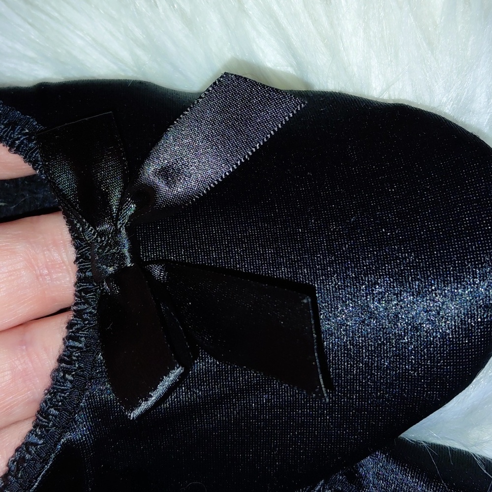EUC Dearfoam Black Slippers Size 8-9, Ribbon, Bottoms Clean! Great Shape!